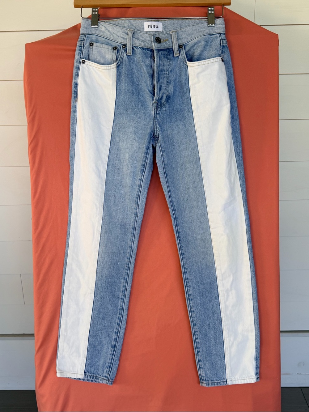 Pistola Colorblock Jeans Size 26 Blue White Panel High Rise Denim